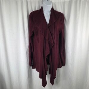 Karen Scott Womens Ruffle Open Front Soft Cardigan Burgundy Size M